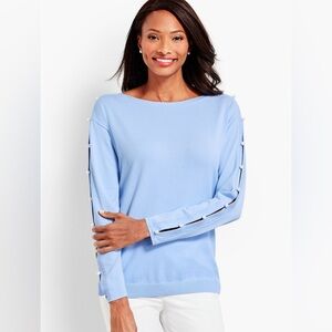Talbots Pearl Embelished  Boatneck Sweater Blue Women Size M
